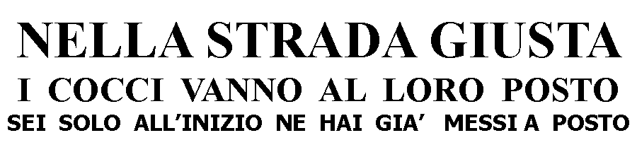 Casella di testo: NELLA STRADA GIUSTA I  COCCI  VANNO  AL  LORO  POSTOSEI  SOLO  ALLINIZIO  NE  HAI  GIA   MESSI A  POSTO 